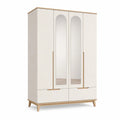 Armadio guardaroba 4 ante con 2 specchi 2 cassetti in pannello truciolare bianco e rovere 160 x 52 x 200 cm