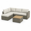 Set divano da giardino angolare 3 posti con tavolino 218 x 148 cm in rattan PE grigio e cuscini beige