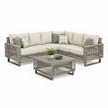 Set divano angolare da giardino 5 posti con tavolino 260 x 260 cm in alluminio e corda PE grigio con cuscini beige