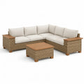 Set divano da giardino angolare 5 posti con tavolino in rattan PE e legno di acacia naturale 230 x 230 cm