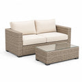 Set divano da giardino 2 posti con tavolino rettangolare in rattan PE beige 132 x 75 x 85 cm