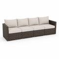 Divano da giardino modulare 4 posti 280 x 70 x 63 cm in polyrattan marrone con cuscini beige