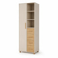 Armadio guardaroba stretto con anta ripiani e 4 cassetti in MDF beige e rovere 80 x 50 x 180 cm