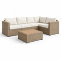 Set divano angolare da giardino 5 posti con tavolino in polyrattan beige divano 220 x 220 x 70 cm tavolino 100 x 60 x 45 cm
