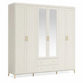 Armadio guardaroba 6 ante con specchi e 2 cassetti in truciolare avorio 240 x 52 x 200 cm