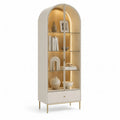 Vetrina da soggiorno con LED 80 x 40 x 180 cm in MDF e vetro temperato ad arco color crema