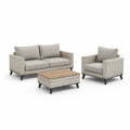 Set salotto da giardino 3 pezzi con divano 2 posti poltrona e tavolino rettangolare in rattan PE grigio beige 124 x 70 x 75 cm